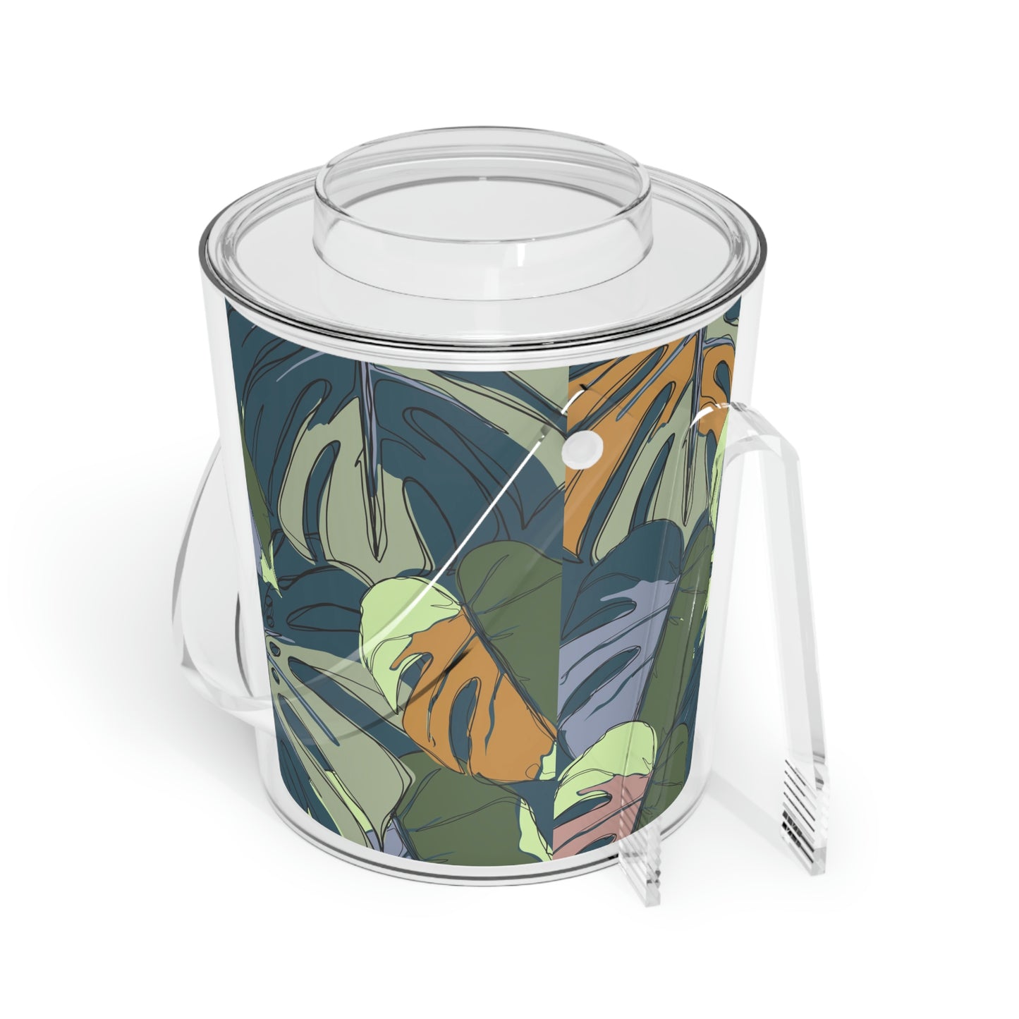 Hawaii Monstera Collection Ice Bucket with Tongs, Tropical Monstera Leaf Ice Bucket
