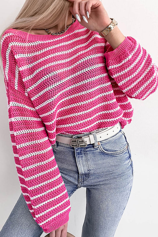 Women's Striped Cute Pink Sweater