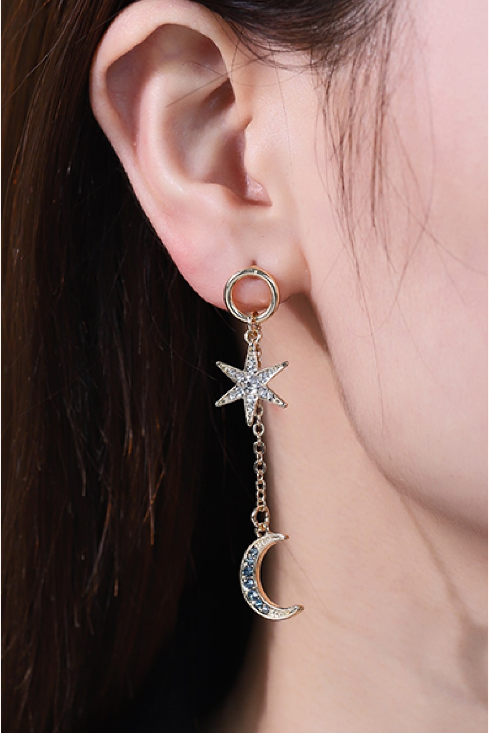Rhinestone Star and Moon Drop Earrings