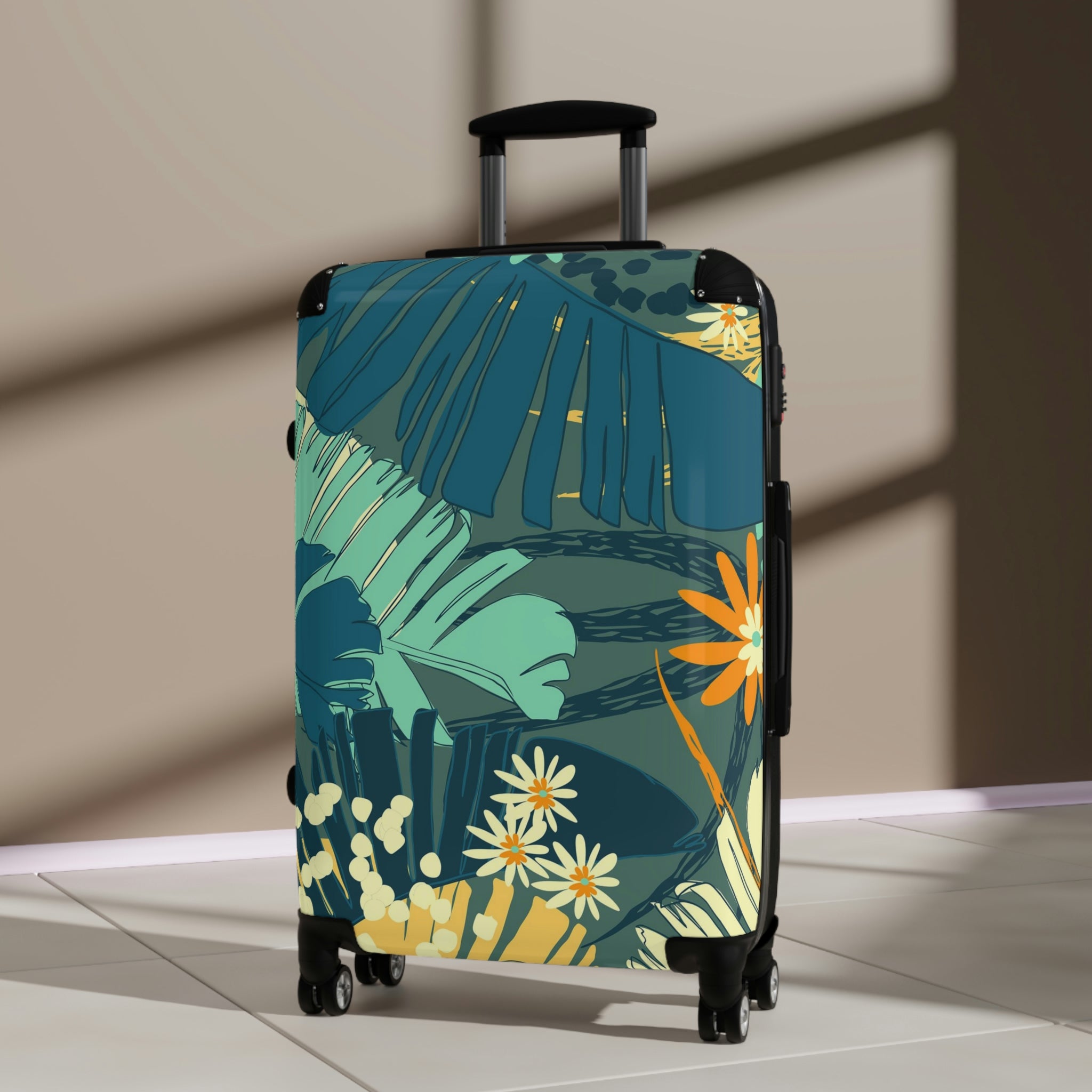 Tropical Print Suitcases, Featuring our Jungle Blues Print