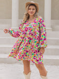 Plus Size Printed V-Neck Mini Vacation Dress