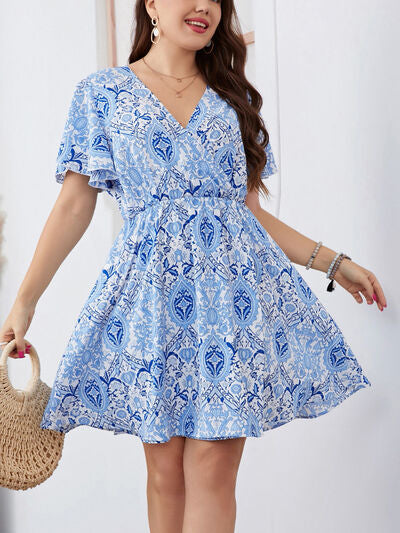 Blue Plus Size Short Summer Mini Dress