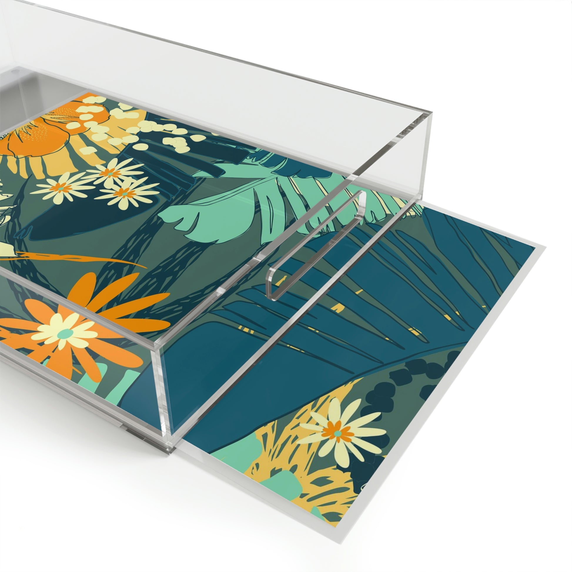 Jungle Blues Acrylic Serving Tray, Tropical Print Jungle Leaf Serving Tray