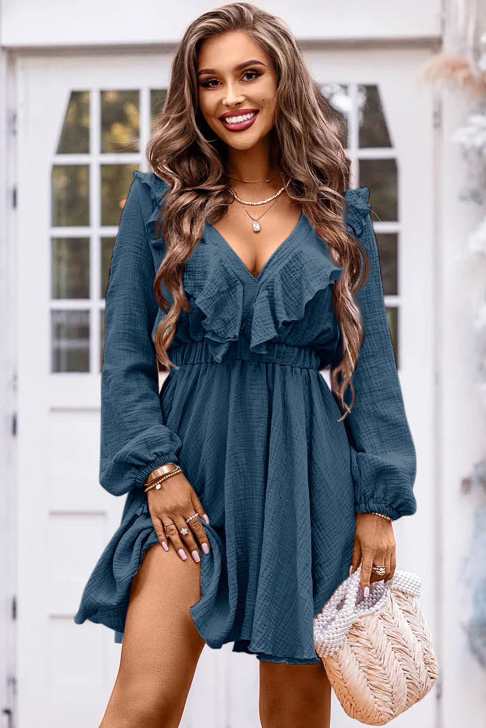 Ruffle Trim V-Neck Resort Mini Dress