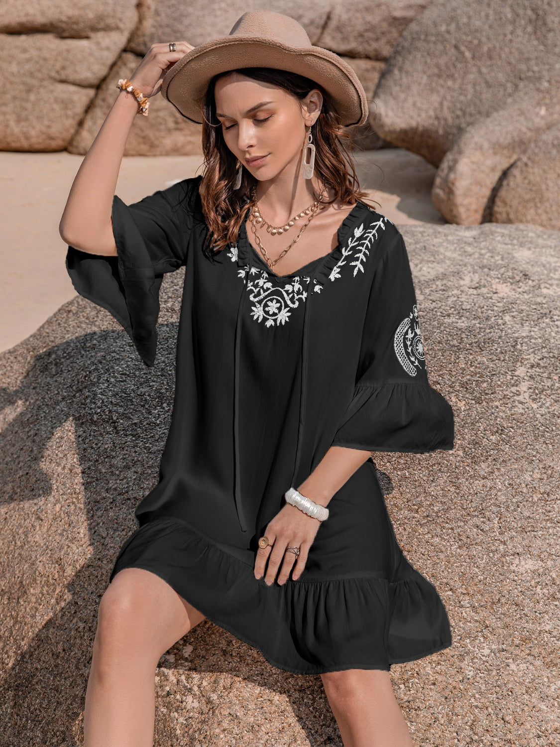 Flouncey Black Boho Beach Dress