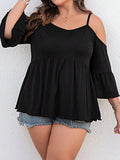 Plus Size Black Off Shoulder Summer Top