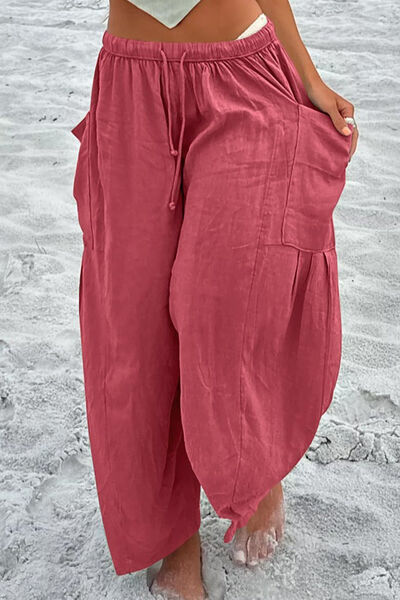 Beachy Pocketed Drawstring Wide Leg Pants