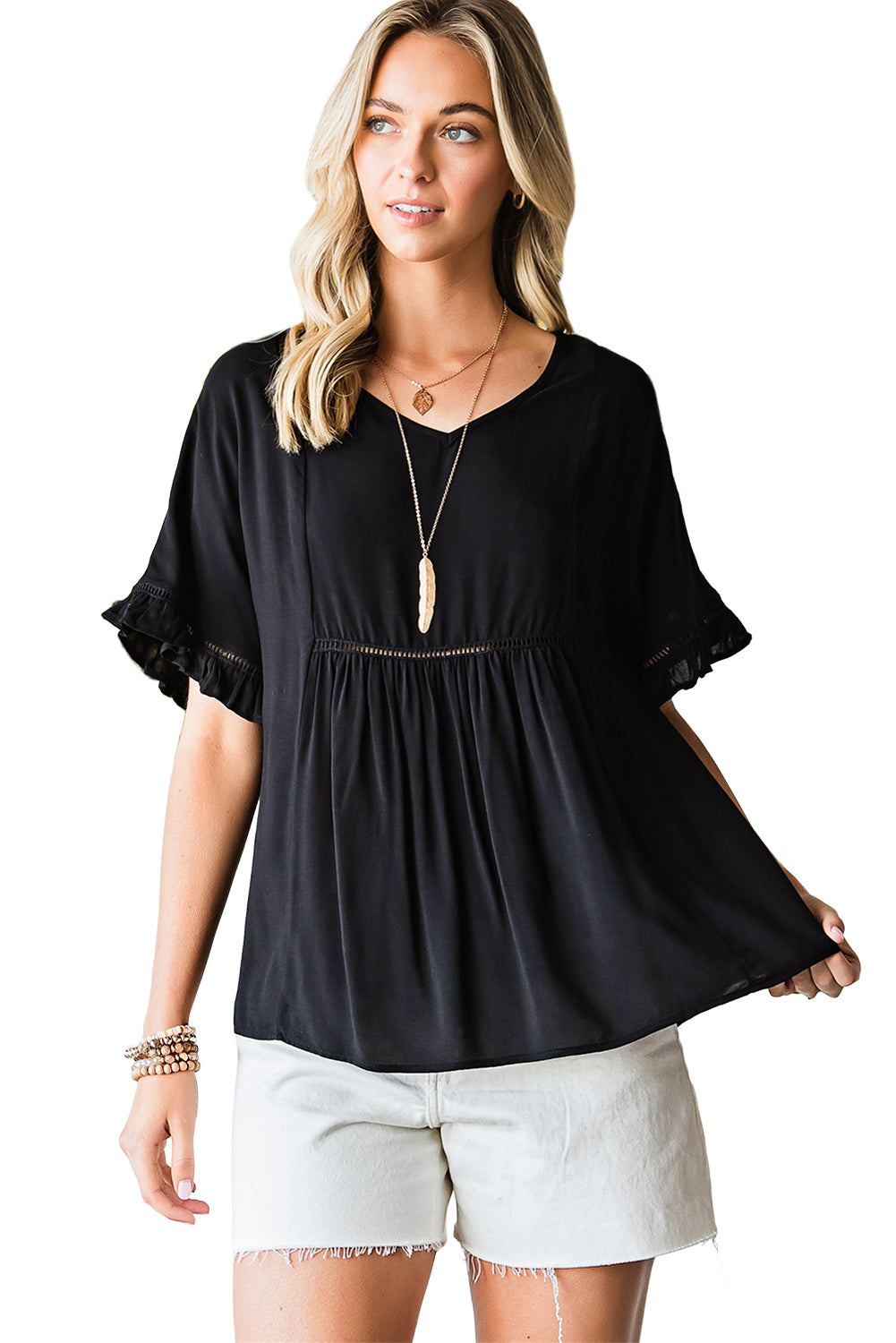 Boho Flounce Sleeve Babydoll Resort Blouse