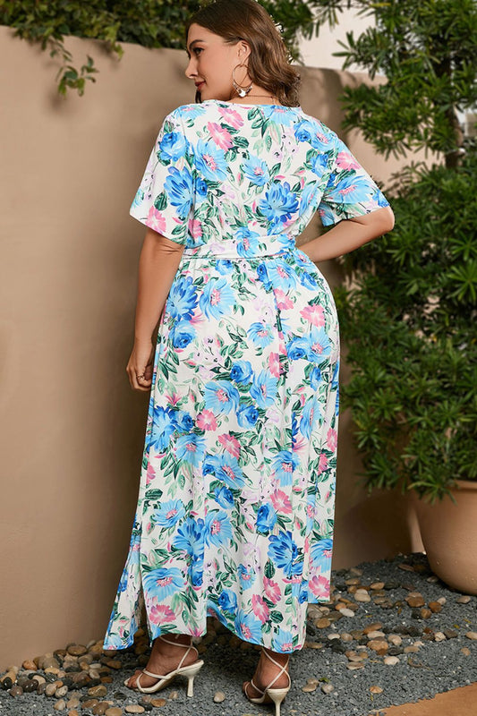 Plus Size Blue Tropical Maxi Resort Dress