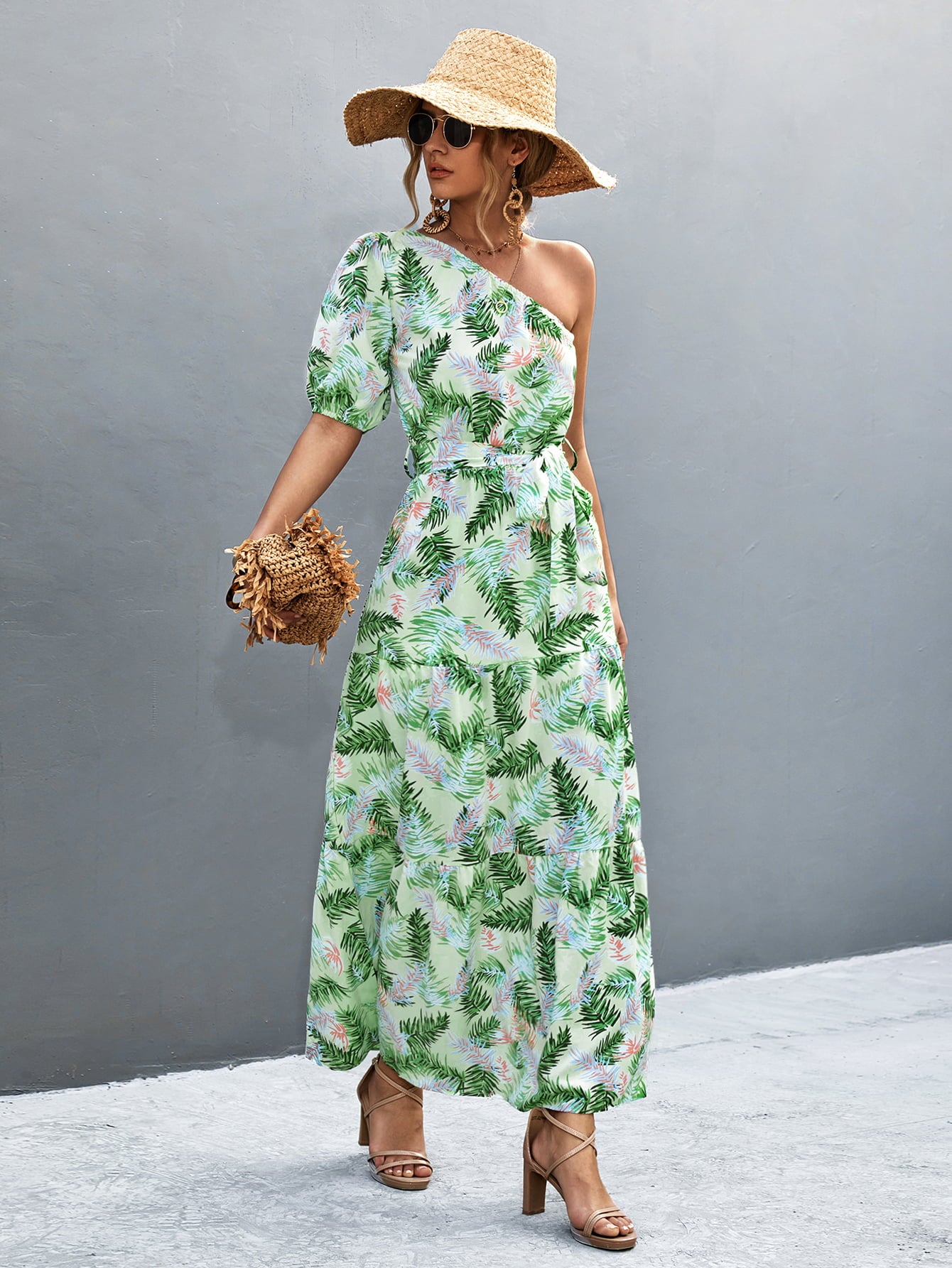 Tropical Resort Dress, Off Shoulder