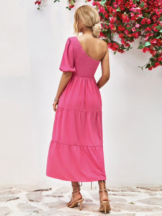 Pink One-Shoulder Vacation Dress