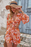 Tropical Long Sleeve Cropped Top and Vacation Shorts Set