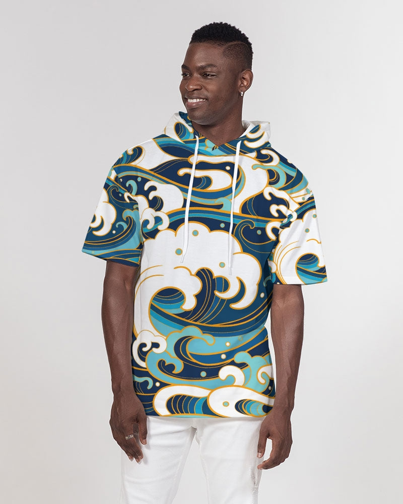 Deep Ocean Waves Men's Short Sleeve Designer Hoodie