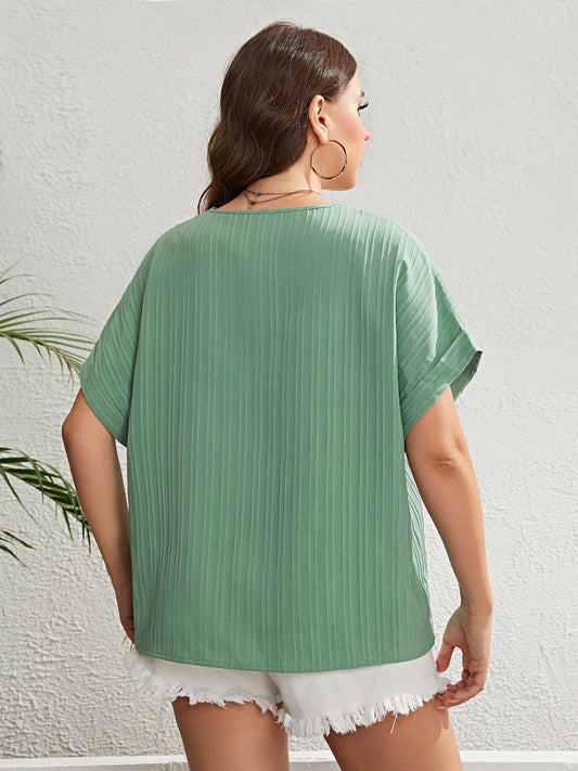 Plus Size Buttoned Short Sleeve Resort Blouse