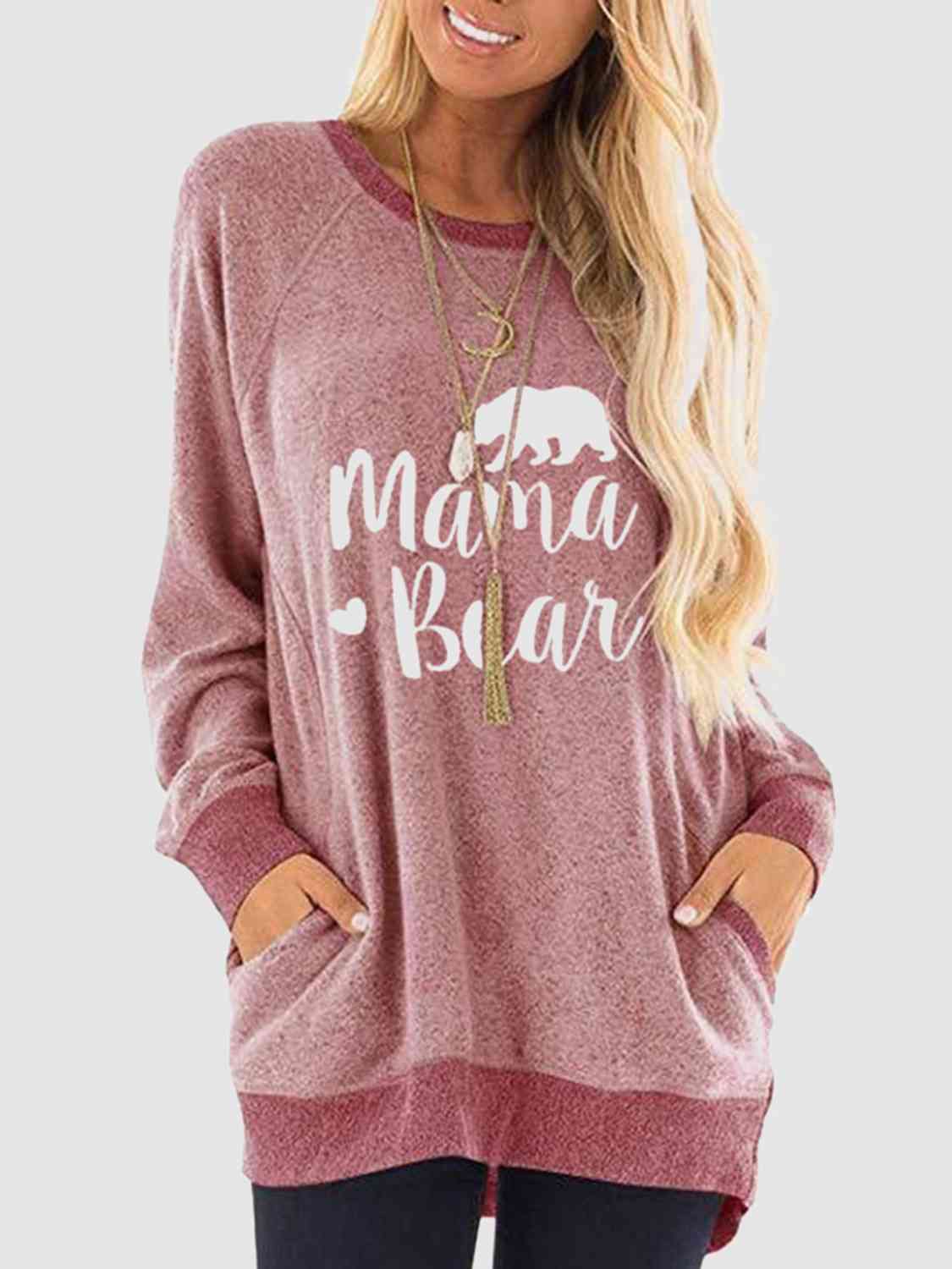 Graphic Round Neck Sweatshirt with Pockets