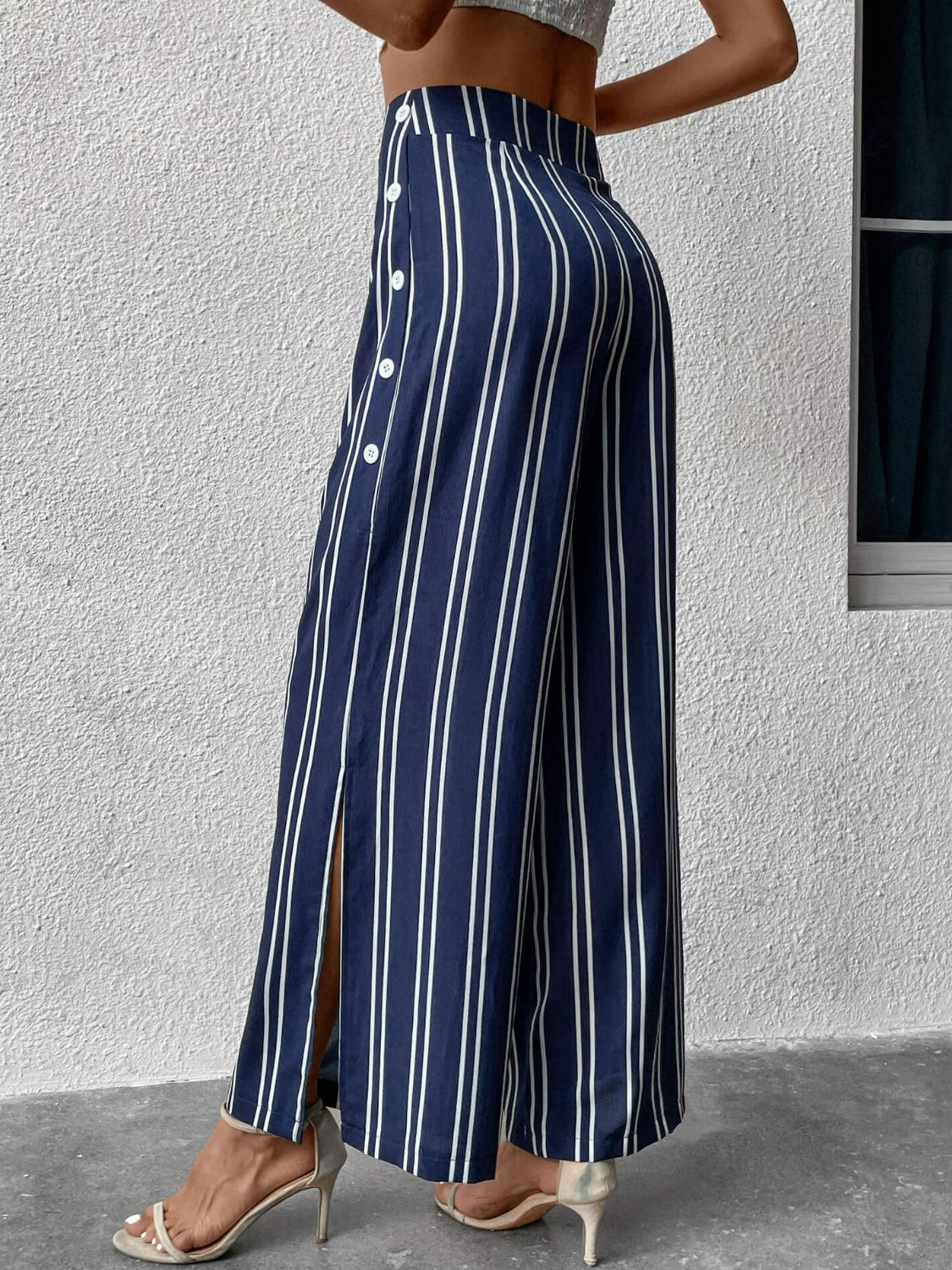 Striped Slit Wide Leg Resort Pants