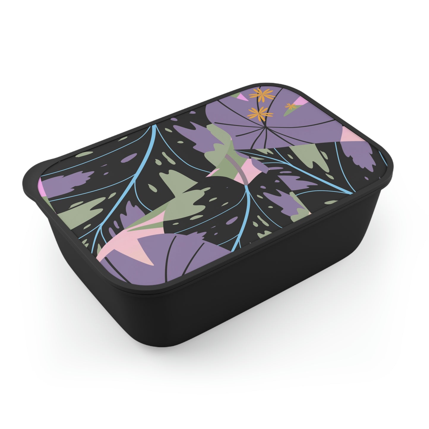 Lavender Jungle Bento Box with Band and Utensils, Eco Friendly Tropical Design Bento Box