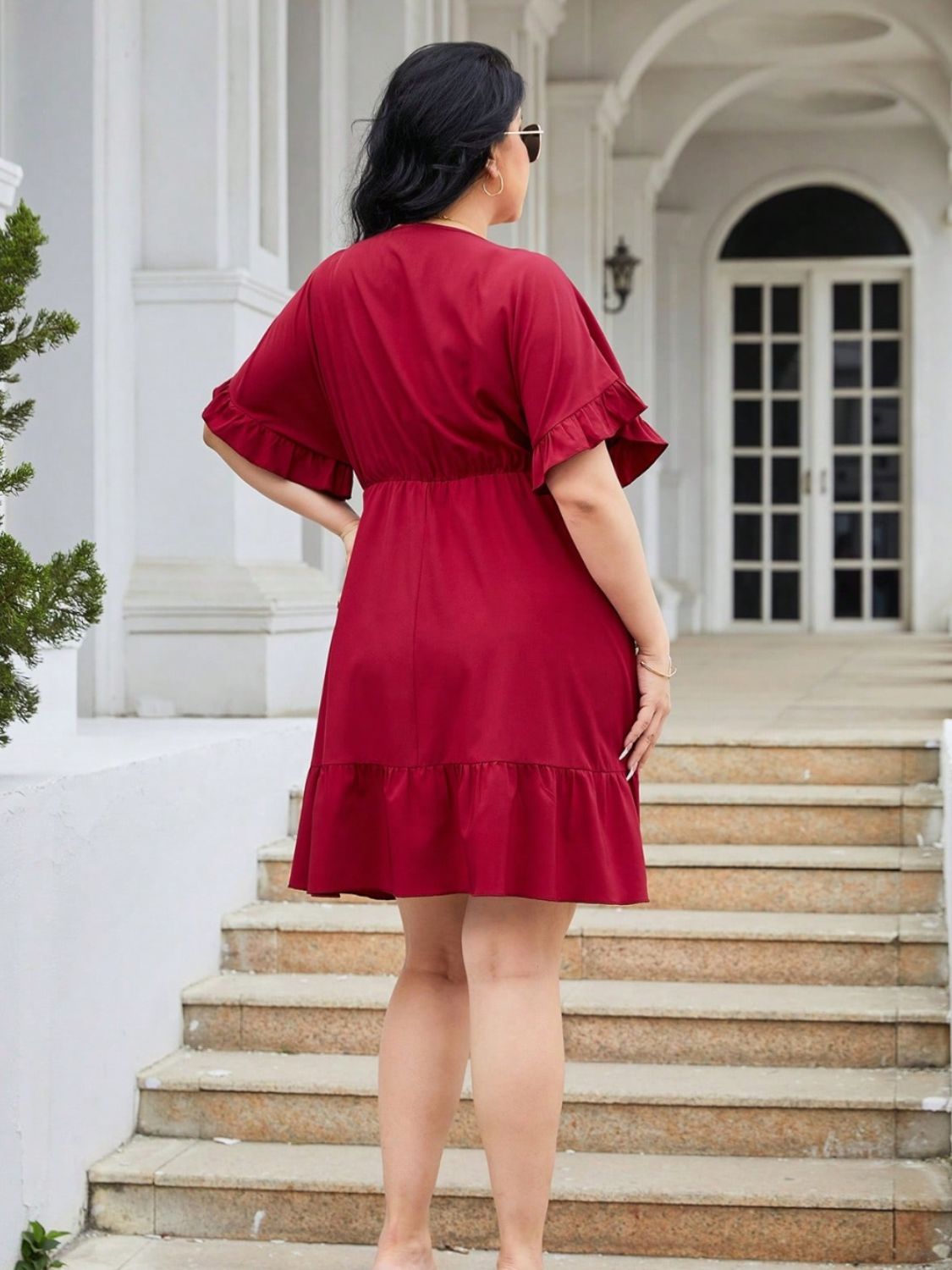 Plus Size Short Red Resort Dress Deep Red 2XL