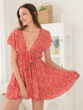 Tied Floral Cap Sleeve Summer Dress