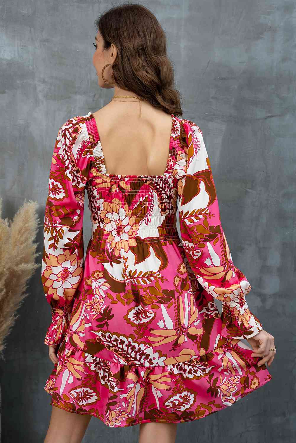 Floral Flounce Sleeve Resort Dress