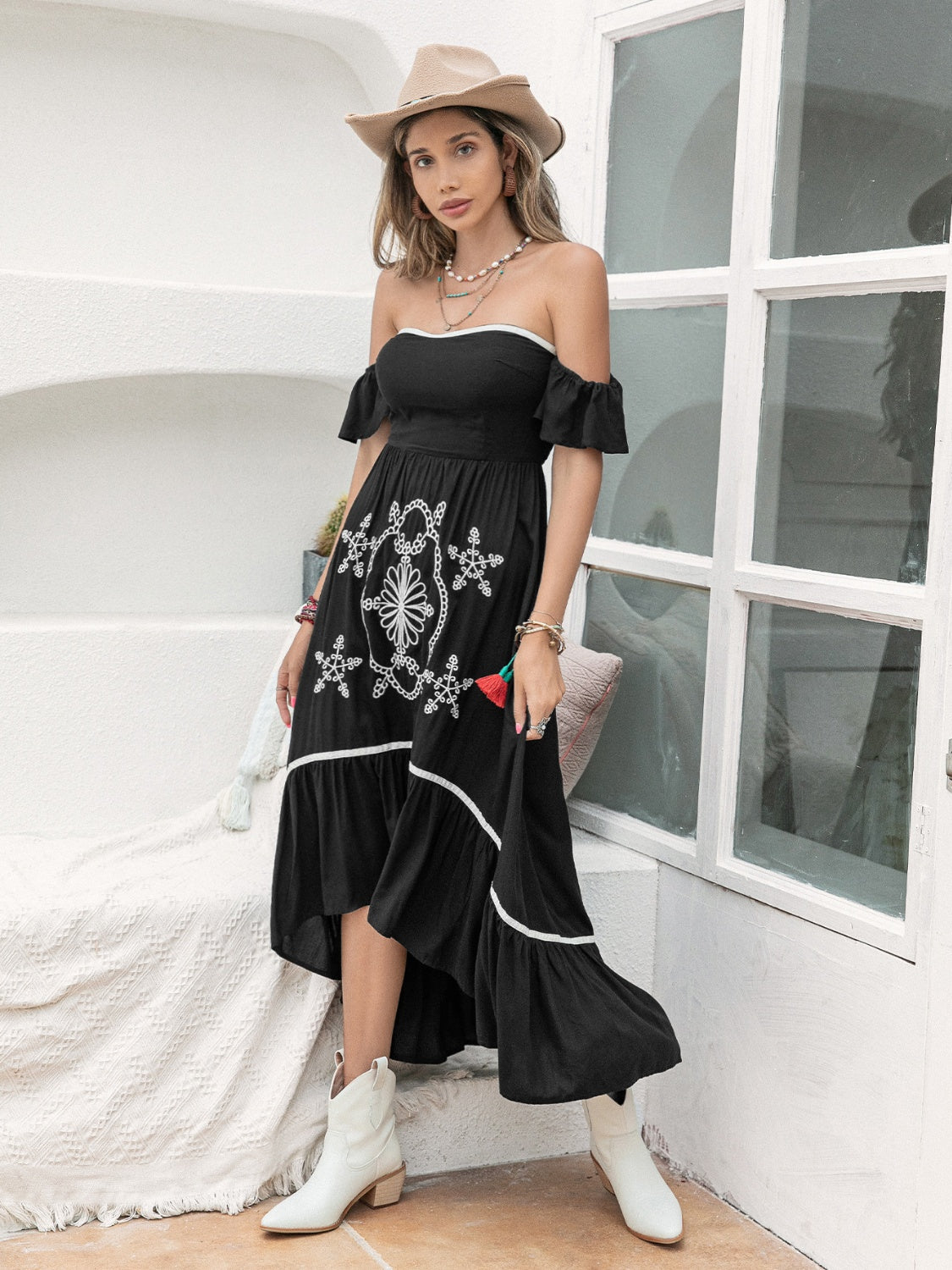 High-Low Off-Shoulder Summer Midi Dress