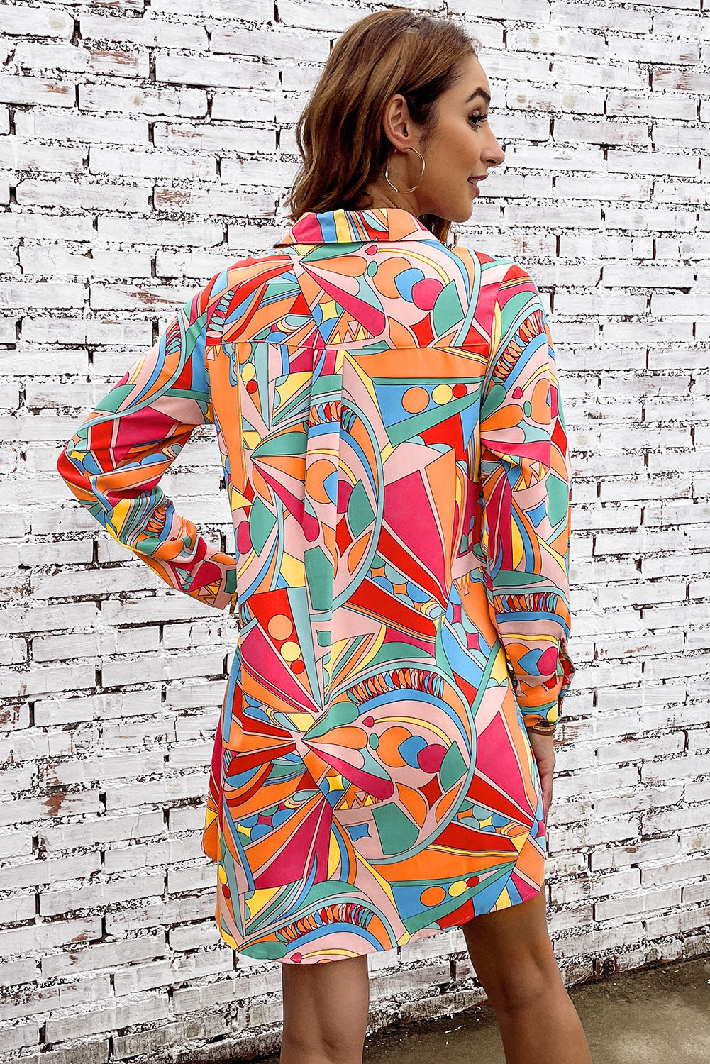 Multicolored Long Sleeve Resort Shirt Dress