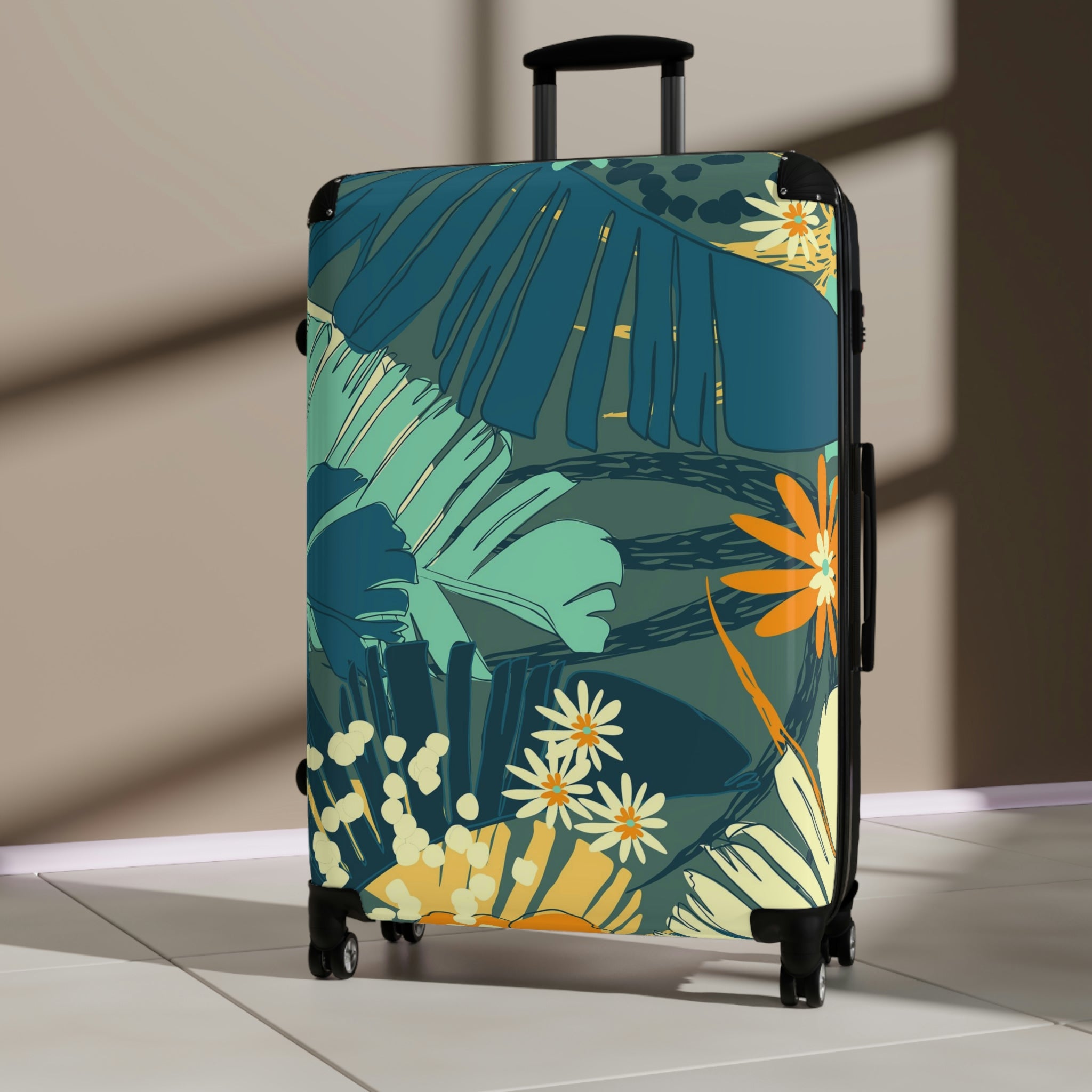 Tropical Print Suitcases, Featuring our Jungle Blues Print