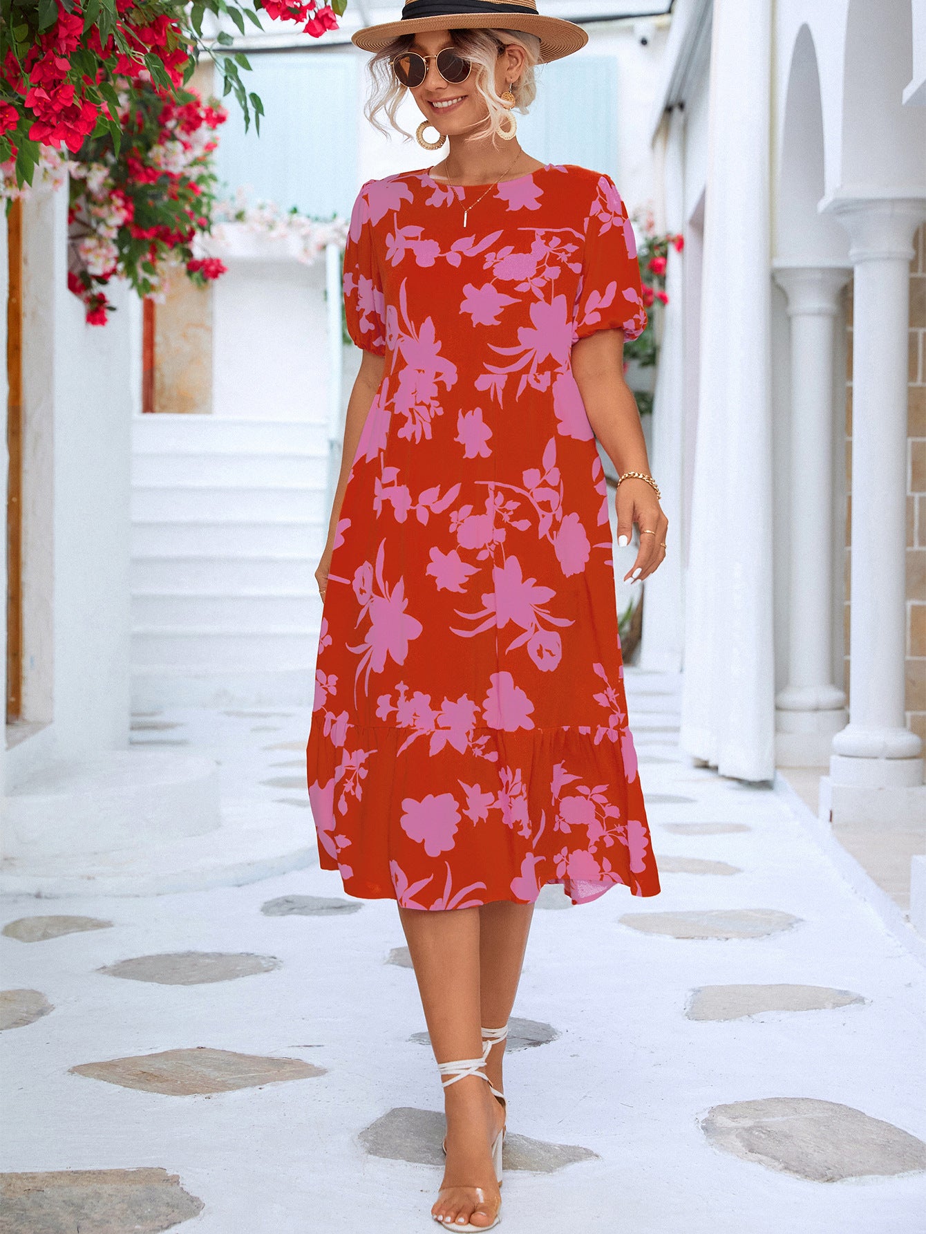 Floral Ruffle Hem Resort Midi Dress