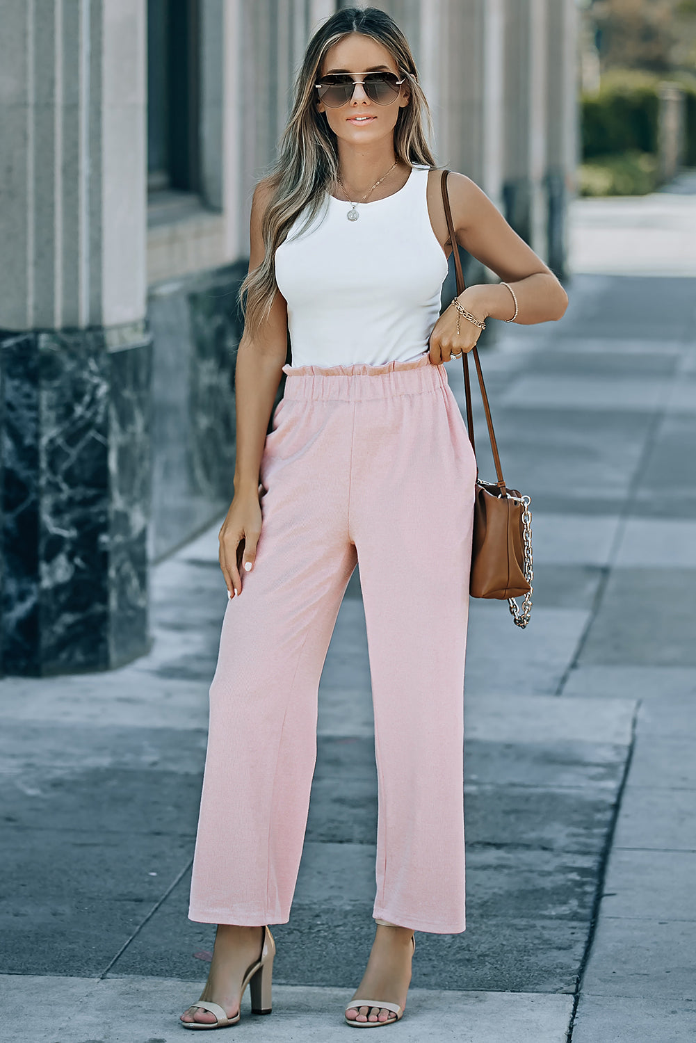 Pink Wide Leg Resort Pants with Pockets