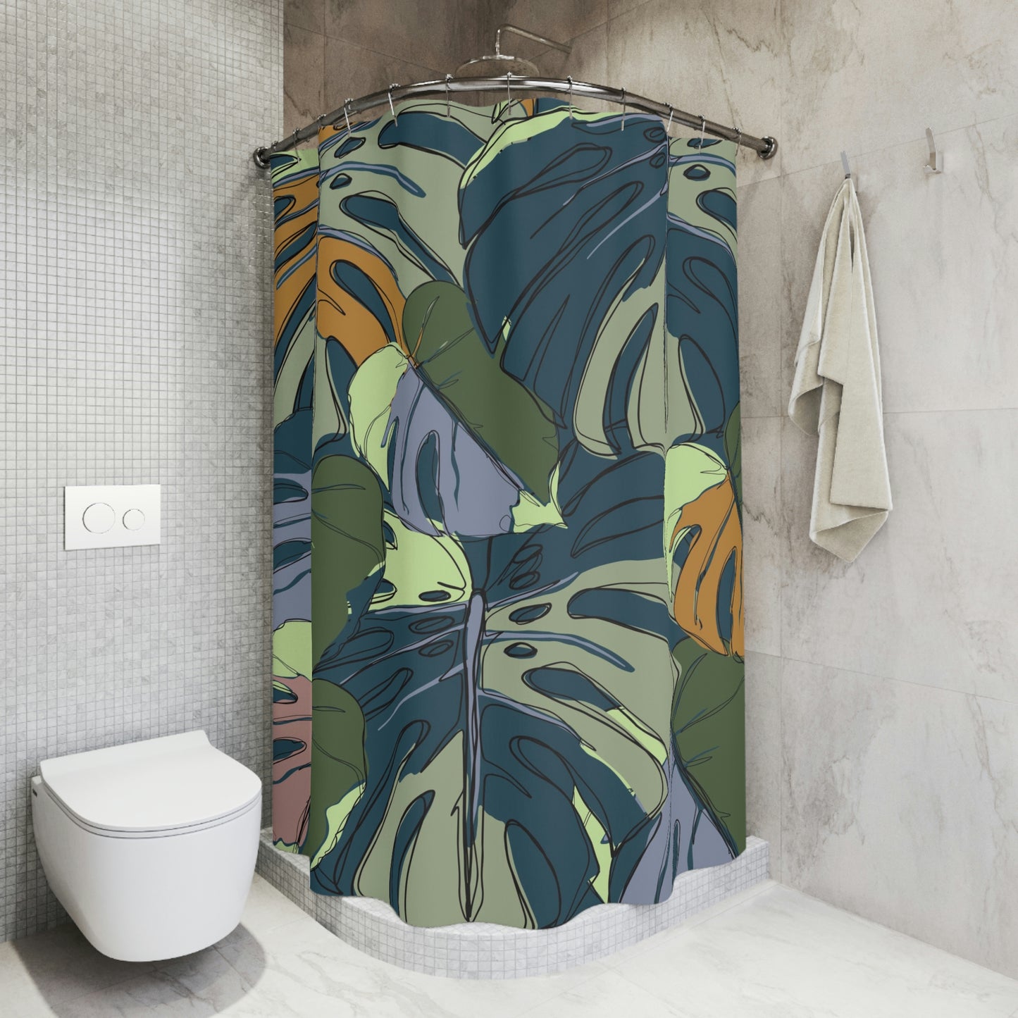 Hawaii Monstera Collection Shower Curtain, Tropical Custom Designed Monstera Leaf Shower Curtain