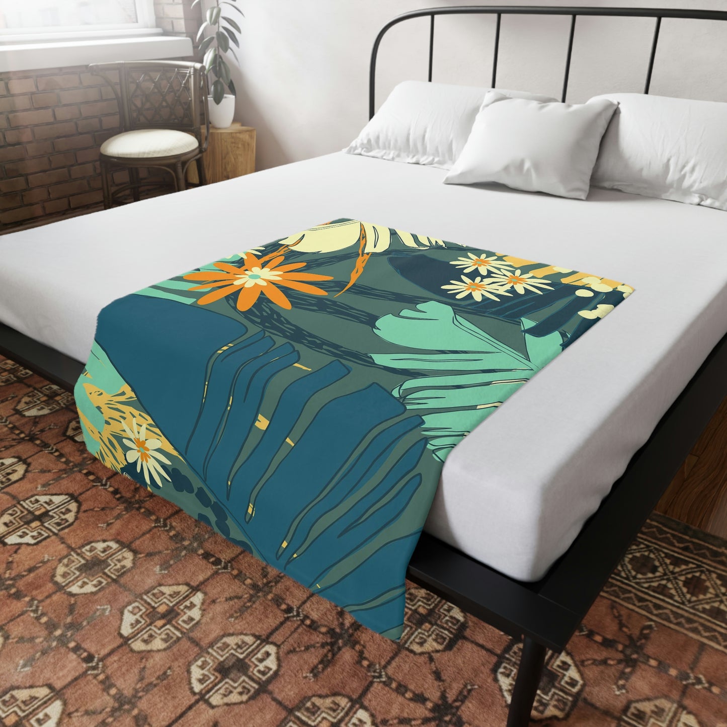 Jungle Blues Plush Fleece Blanket, Tropical Print Blanket for your Vacation or Airbnb Home