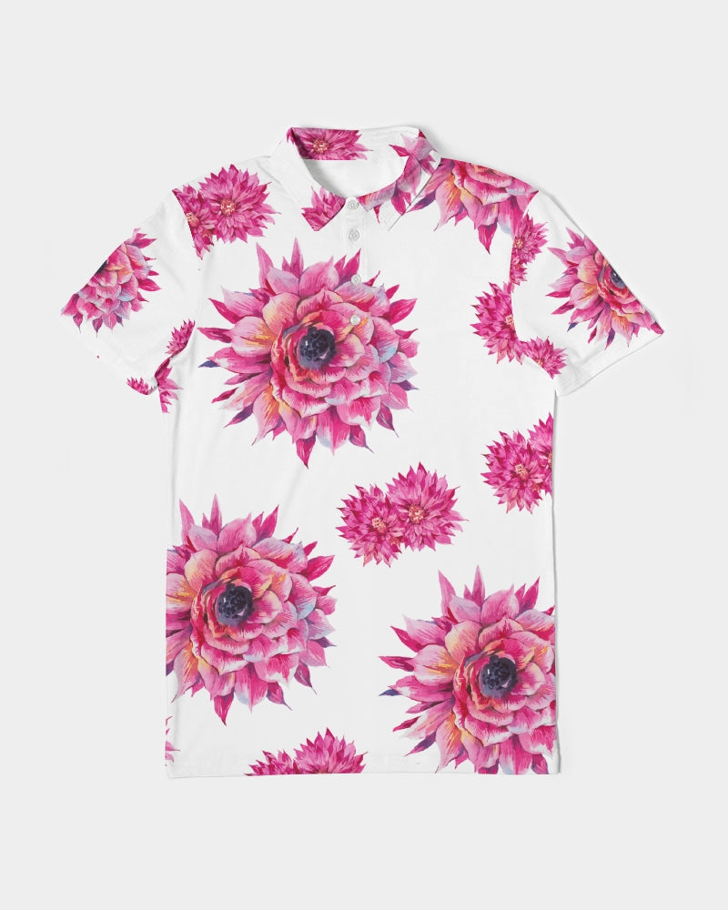 Luxe Pink Flowers Men's Slim Fit Short Sleeve Golf Polo