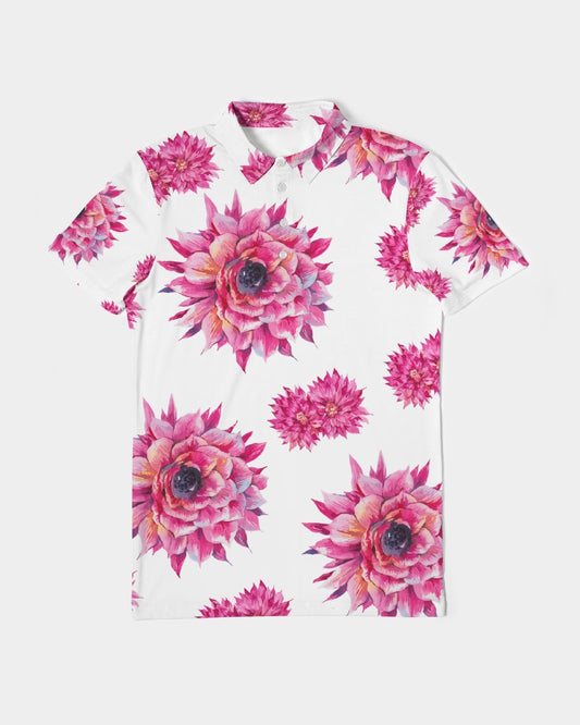 Luxe Pink Flowers Men's Slim Fit Short Sleeve Golf Polo