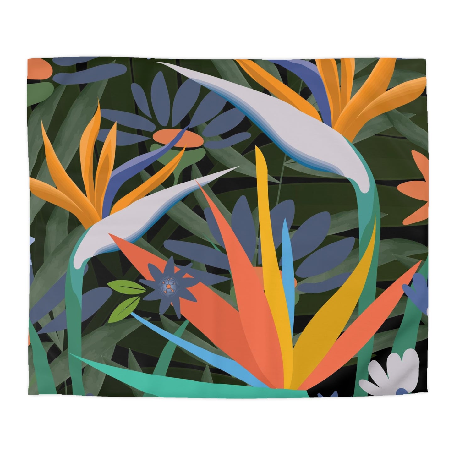 Bird of Paradise Duvet Cover, Tropical Floral Boho Duvet Cover