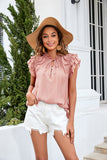 Tie Neck Ruffle Trim Resort Blouse