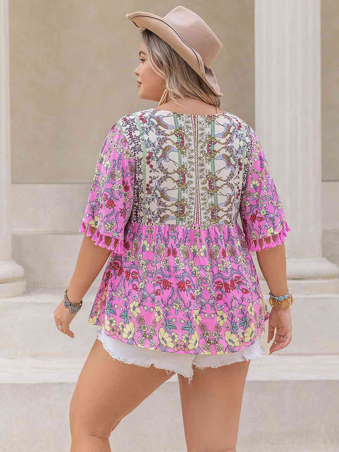 Plus Size Boho Tassel Sleeve Summer Top