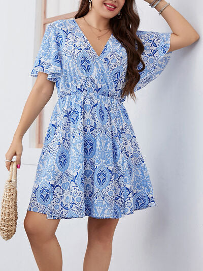 Blue Plus Size Short Summer Mini Dress