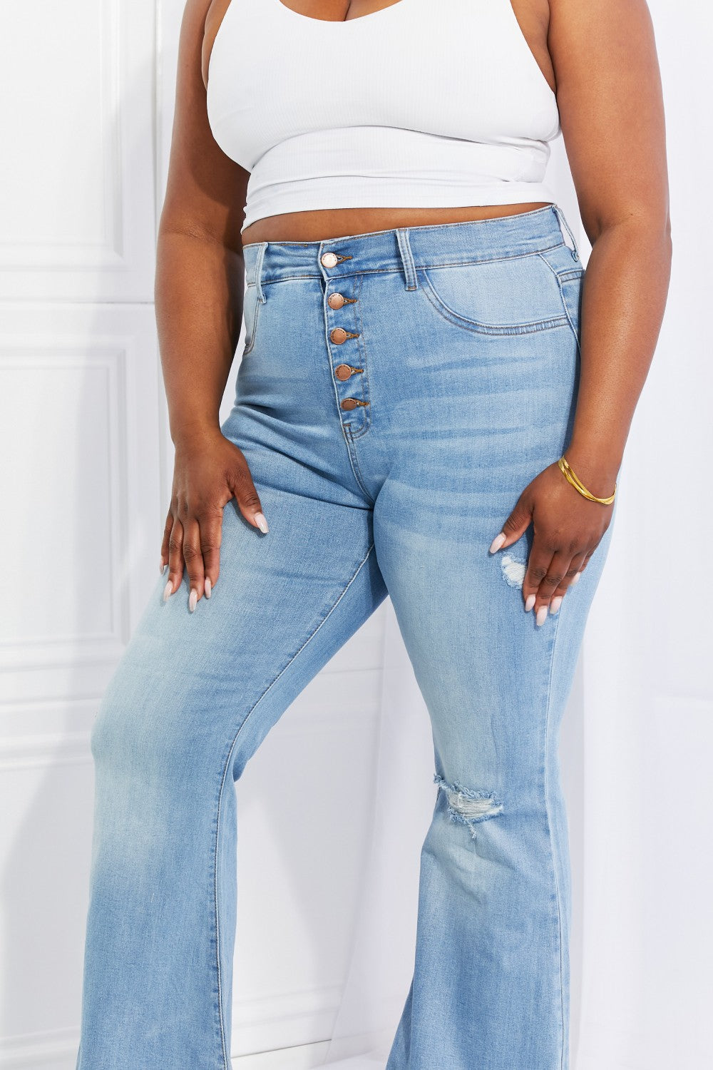 Full Size Jess Button Flare Jeans