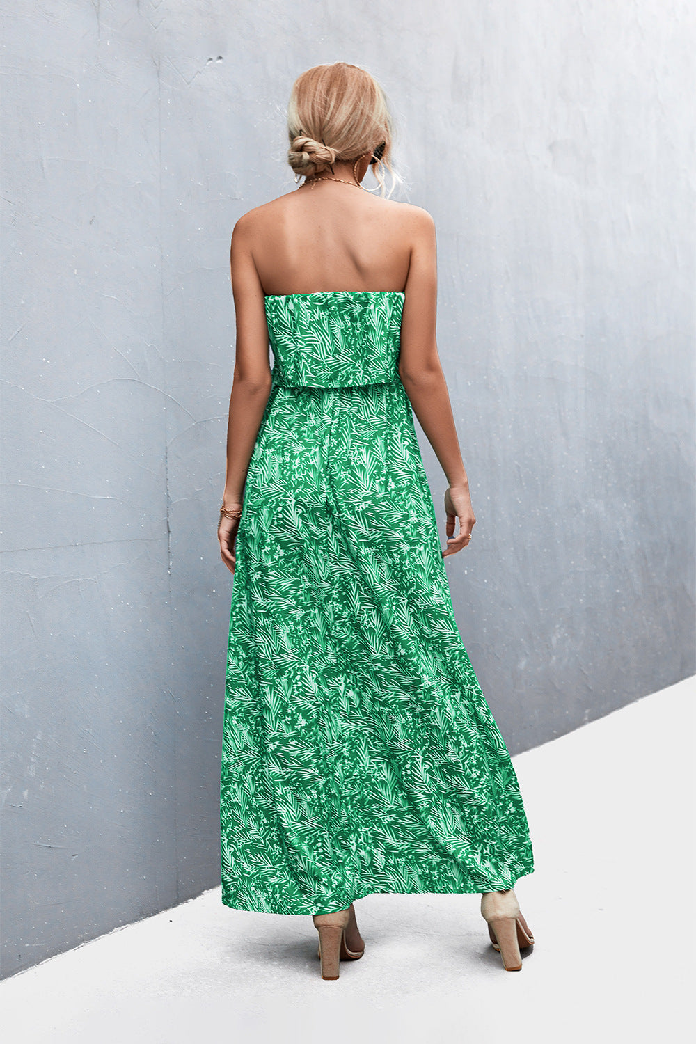 Delicate Floral Strapless Resort Maxi Dress