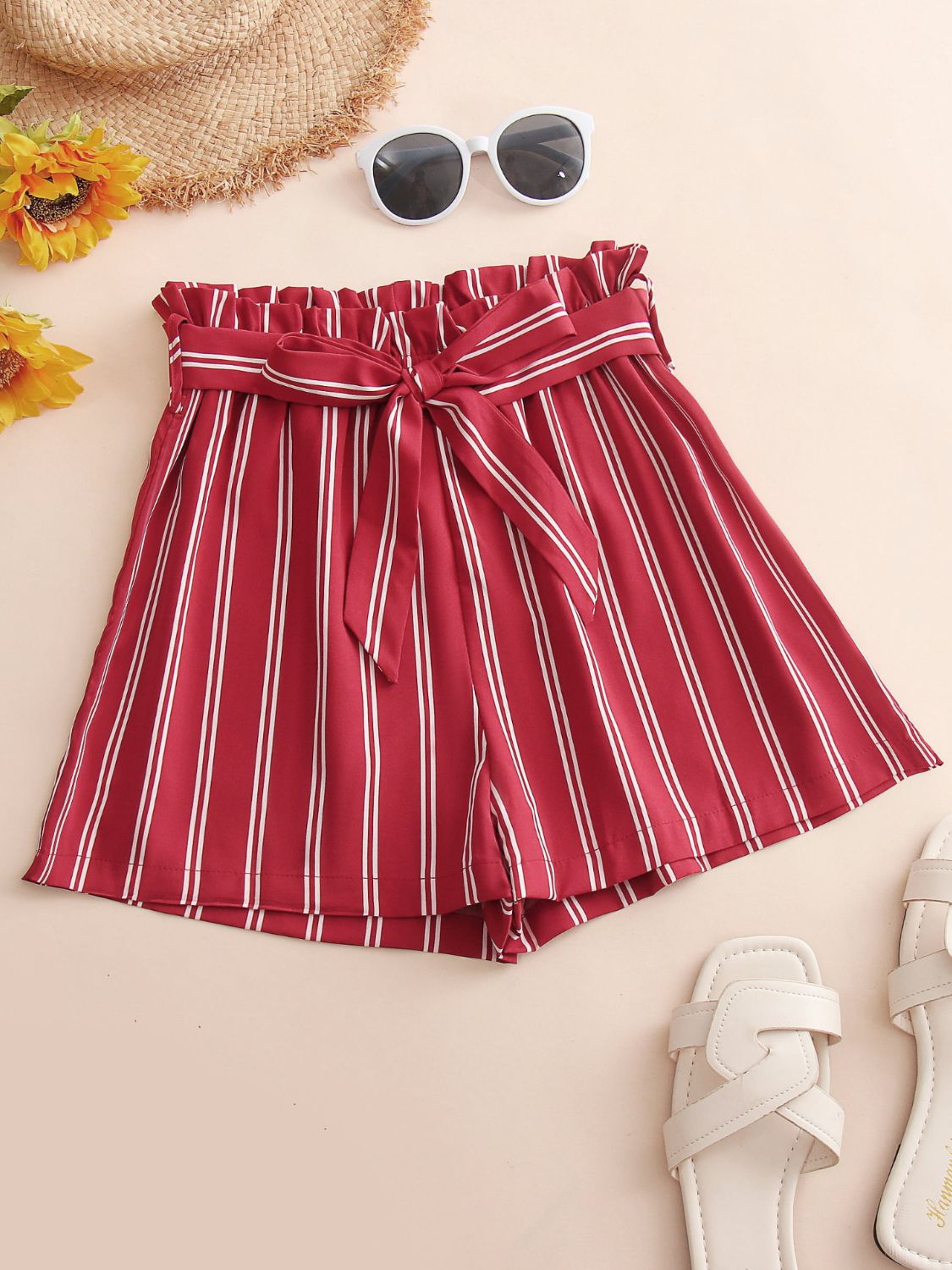 Striped Tie Belt Resort Shorts