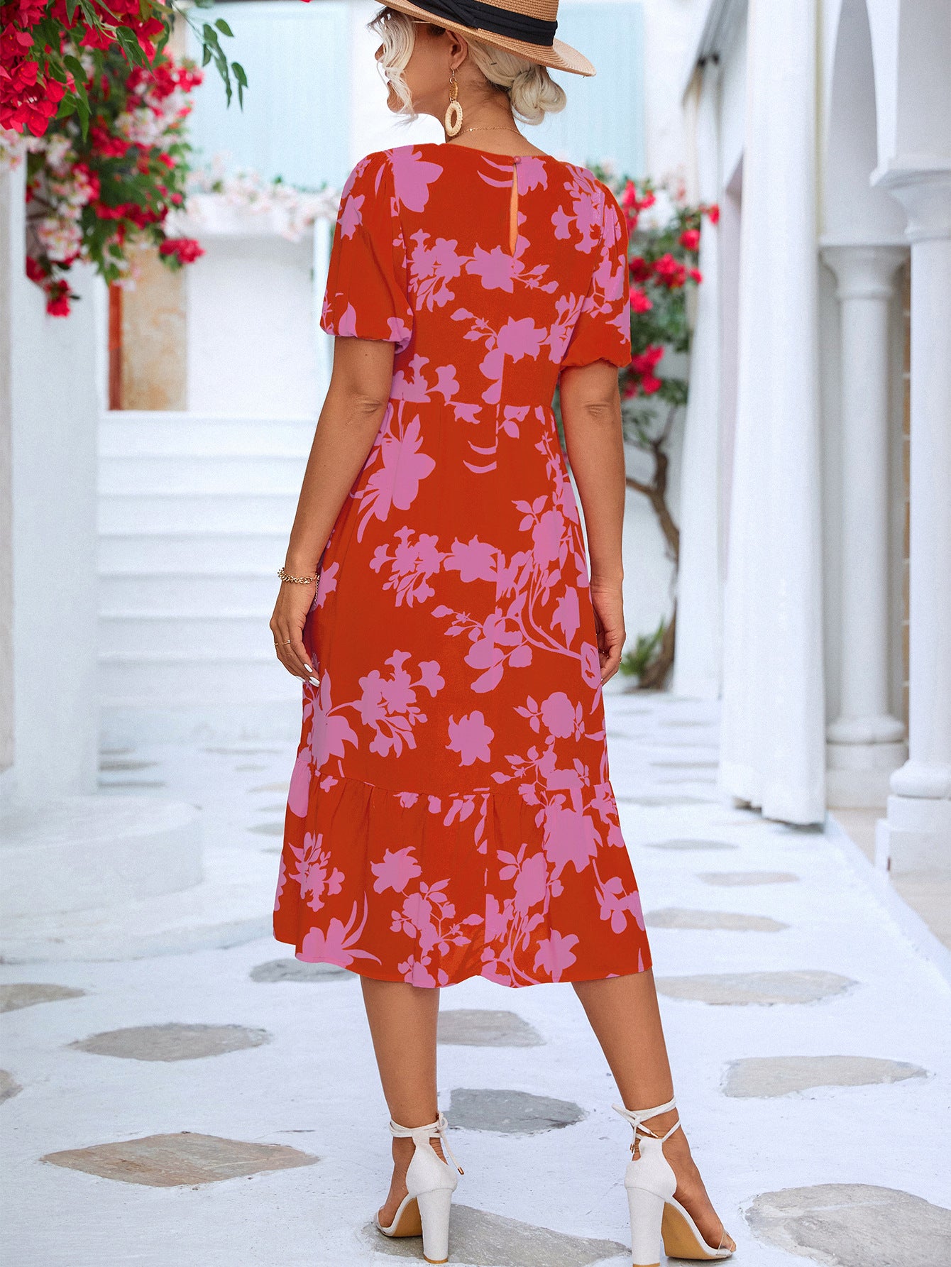Floral Ruffle Hem Resort Midi Dress