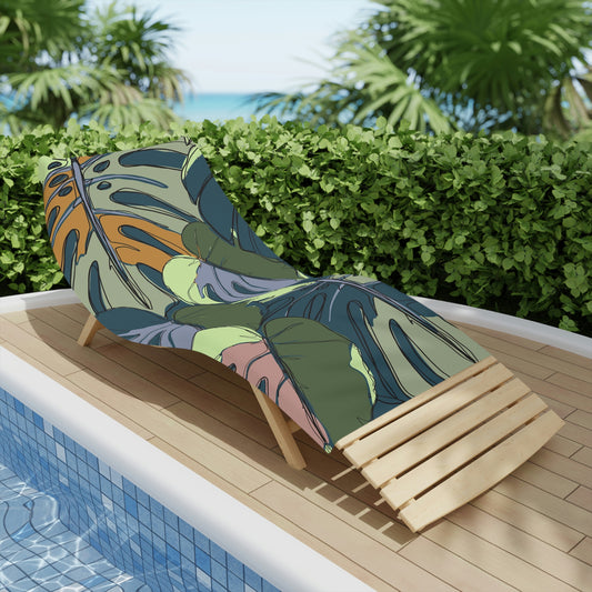 Hawaii Monstera Beach Towels, Custom Designer Tropical Print Monstera Beach Towels