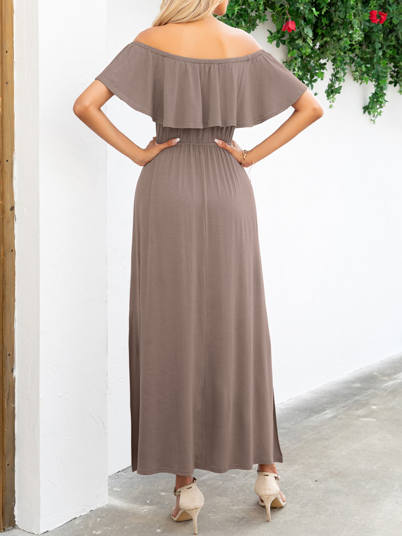 Classy Off-Shoulder Slit Resort Vacay Maxi Dress