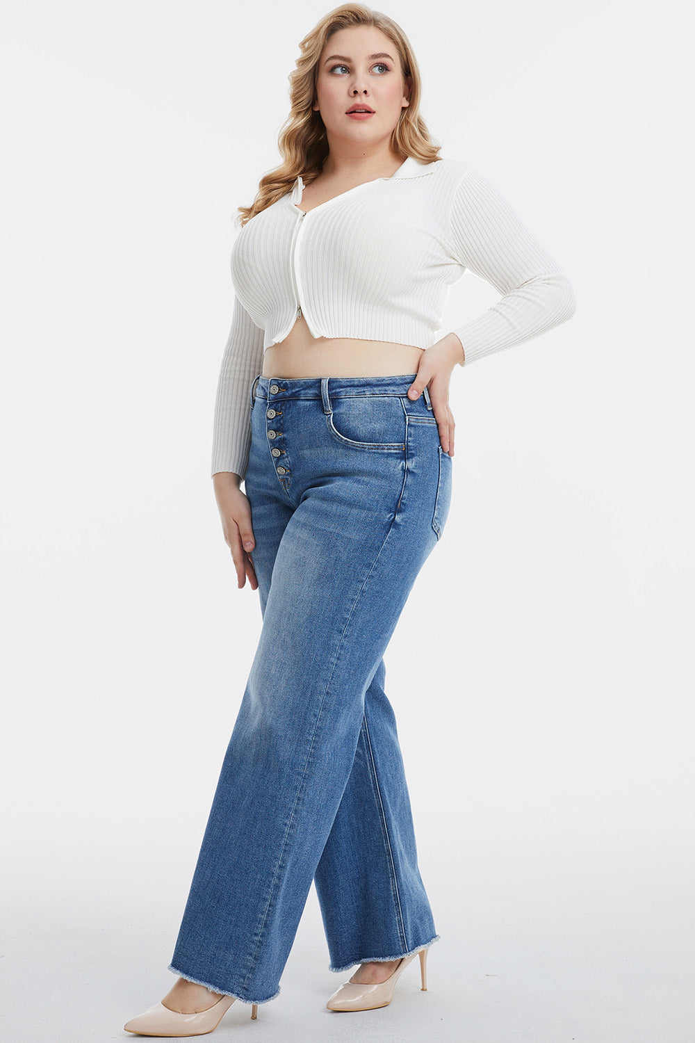 Full Size High Waist  Wide Leg Mom Jeans