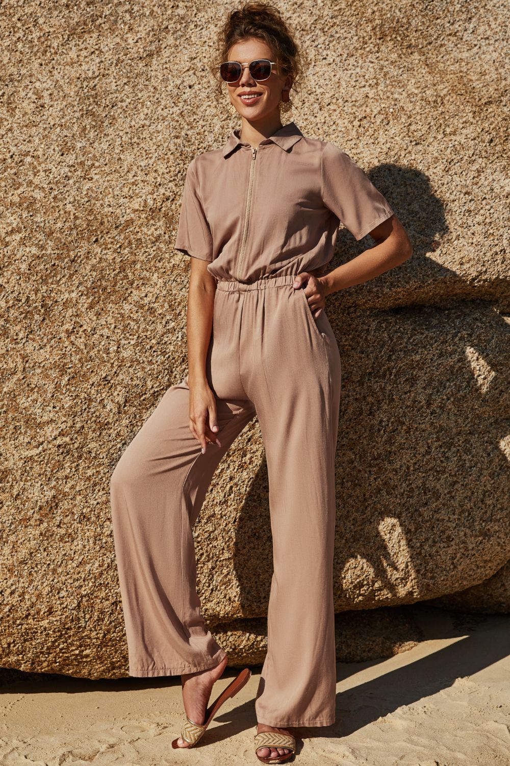 Tan Resort Wear Jumpsuit