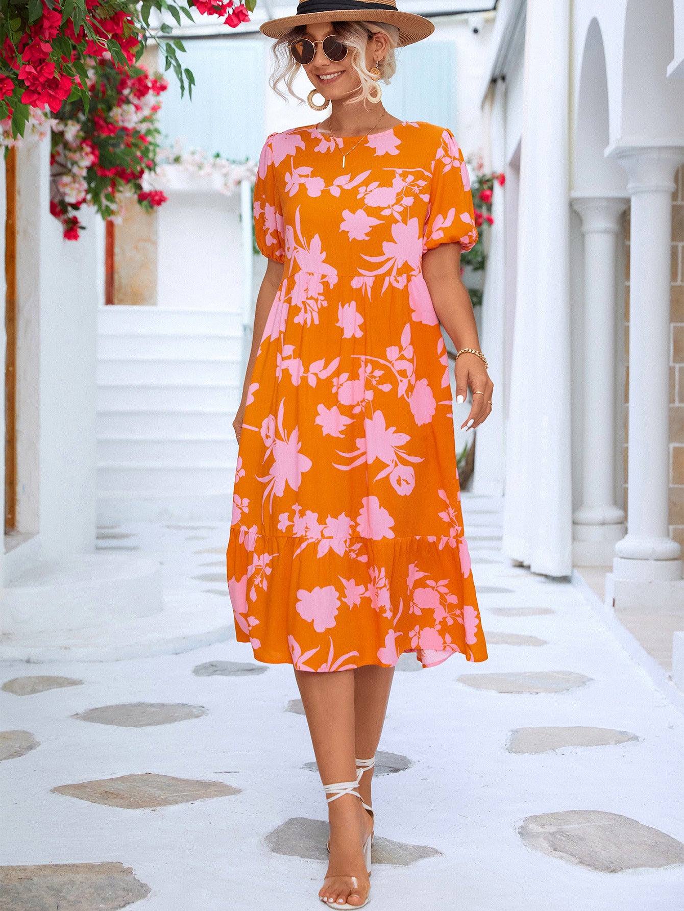 Floral Ruffle Hem Resort Midi Dress