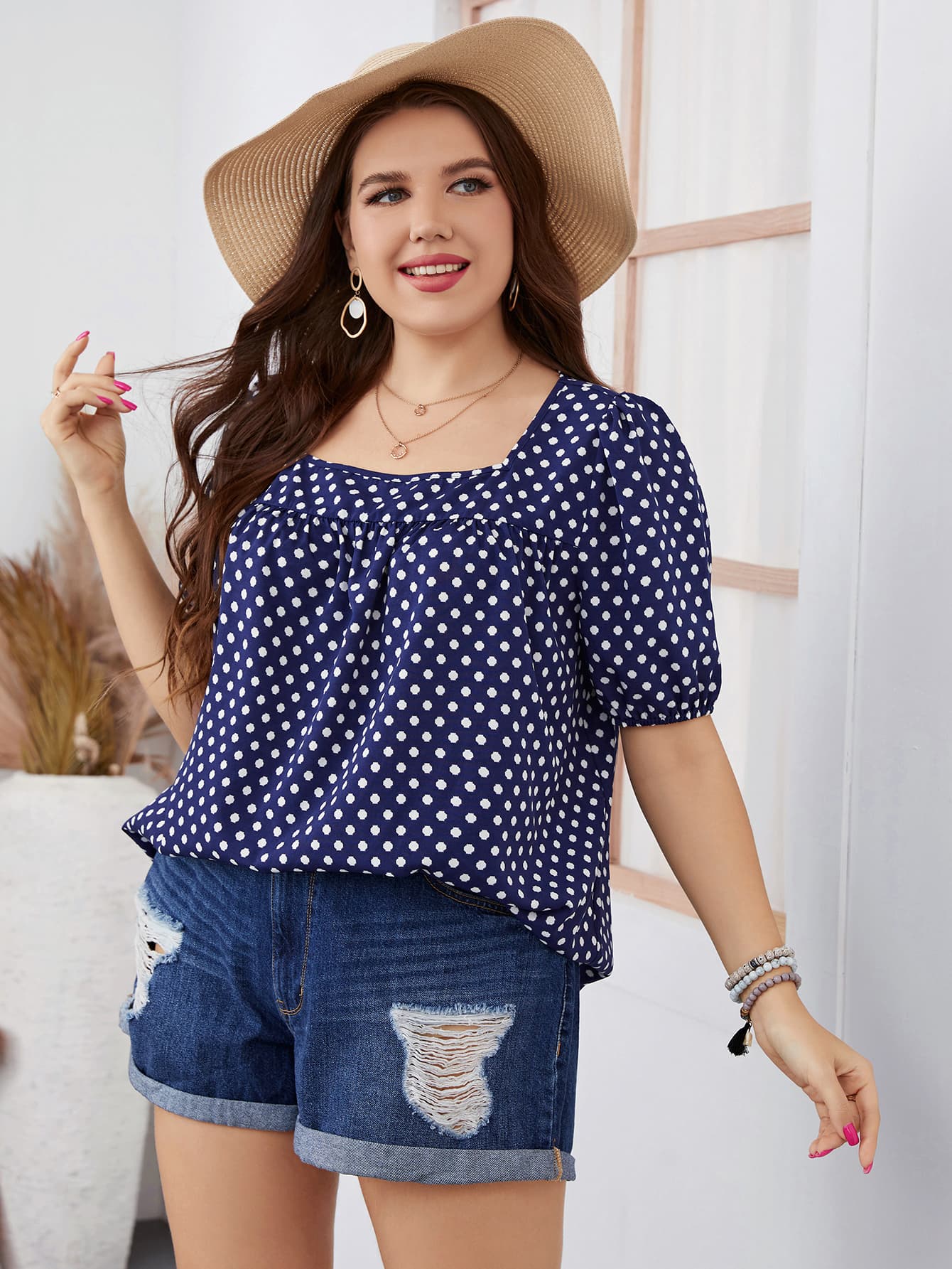 Plus Size Polka Dot Resort Vacay Blouse