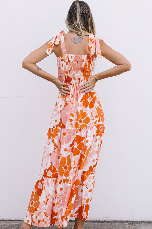 Retro 70's Floral Boho Vacation Maxi Dress