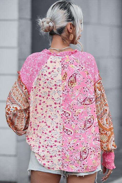 Printed Buttoned Lantern Sleeve Shirt