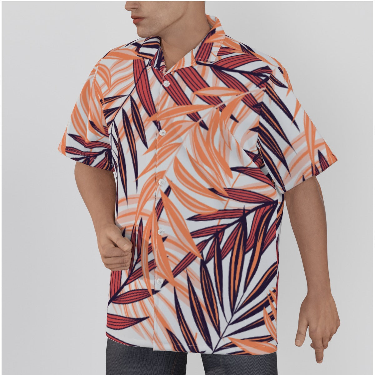 Golden Leaf Men's Beach Shirt, Cotton Hawaiian Shirt